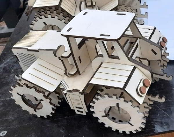 Laser Cut 3D Wooden Puzzle Tractor Toy Model CDR File