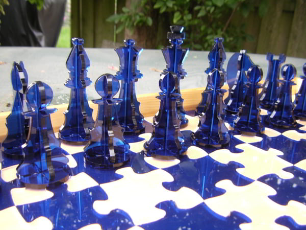 Laser Cut Acrylic Chess Puzzle Board and Acrylic Chess Pieces 3mm CDR File