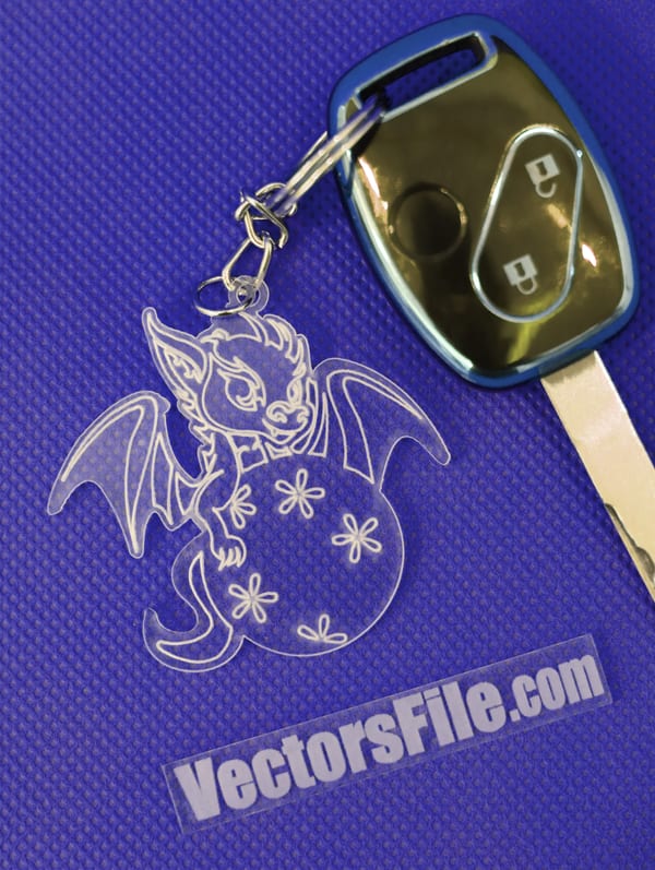 Laser Cut Acrylic Dragon Keychain Design Keyring Holder DXF and CDR File