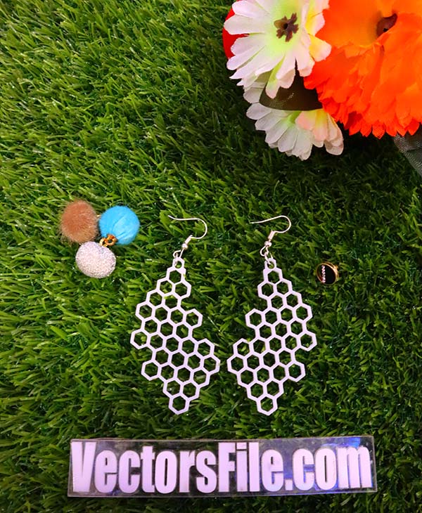 Laser Cut Acrylic Honeycomb Earring Design Women Jewelry Earring Template CDR and DXF File