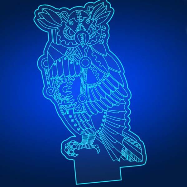 Laser Cut Acrylic Owl 3D Illusion Lamp DXF and CDR File