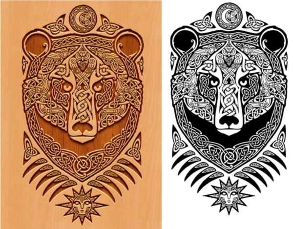 Laser Cut Bear Face Tow Layer Wood Carving Design CDR File