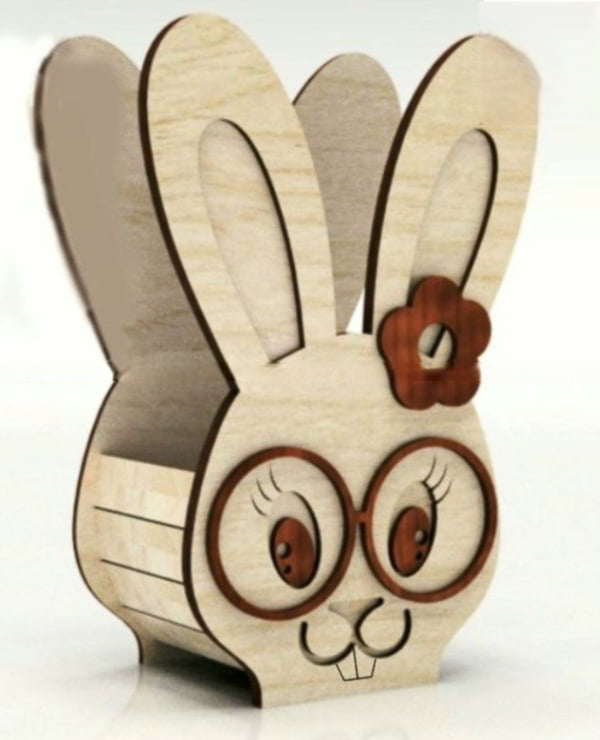 Laser Cut Bunny Face Easter Gift Basket Free DXF File for Laser Cutting