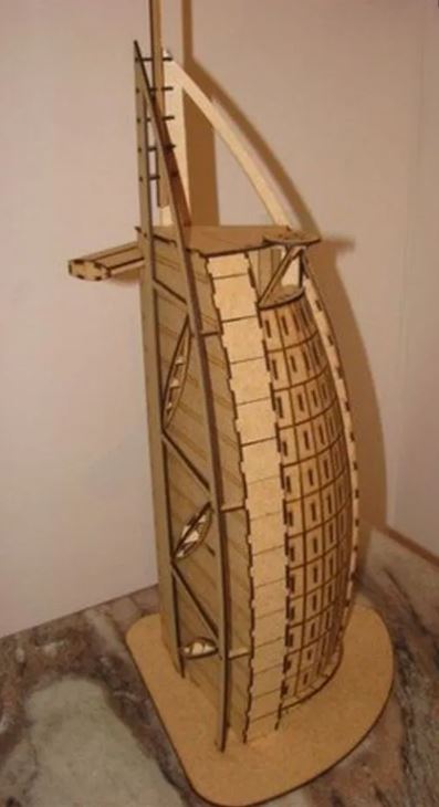 Laser Cut Burj Al Arab 3D Wooden Building Model Free Vector CDR File