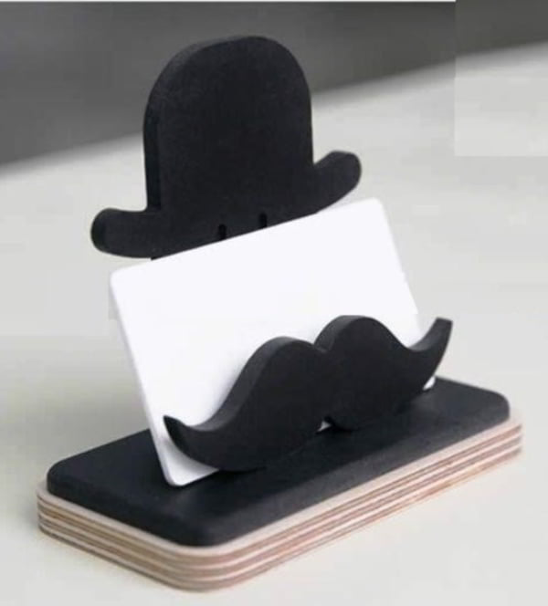 Laser Cut Business Card Holder Hat wiht Mustache CDR File