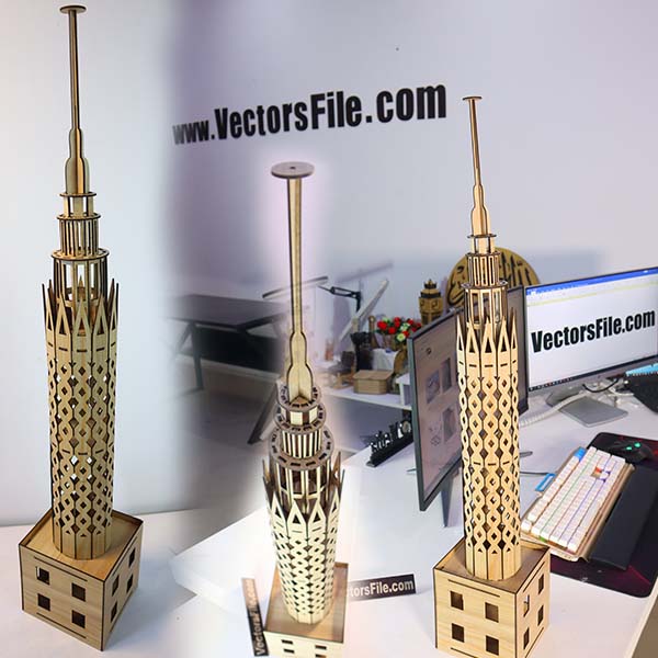 Laser Cut Cairo Tower Egypt Building 3D Wood Puzzle Architectural Model Vector File