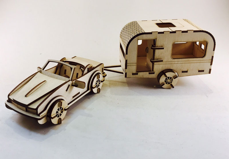 Laser Cut Car and Caravan Wooden Toy 3D Model Free CDR Vectors File