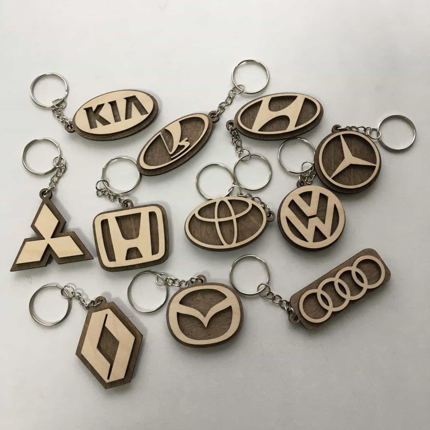 Laser Cut Car Logo Keychains Wooden Car Key Rings Vector File