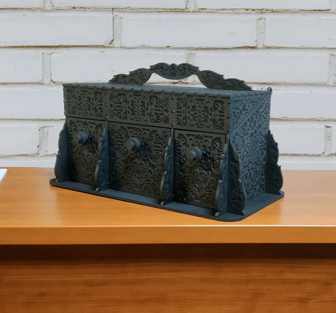 Laser Cut Carved Decorative Jewelry Box, Wooden Jewelry Box Vector File