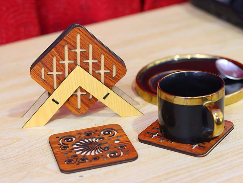 Laser Cut Coaster Design with Stand Vector File | Vectors File