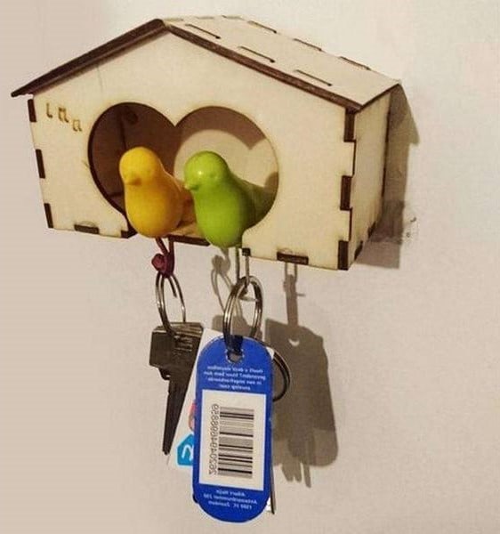 Laser Cut Cute Bird Couple Wooden House Wall Key Holder CDR File