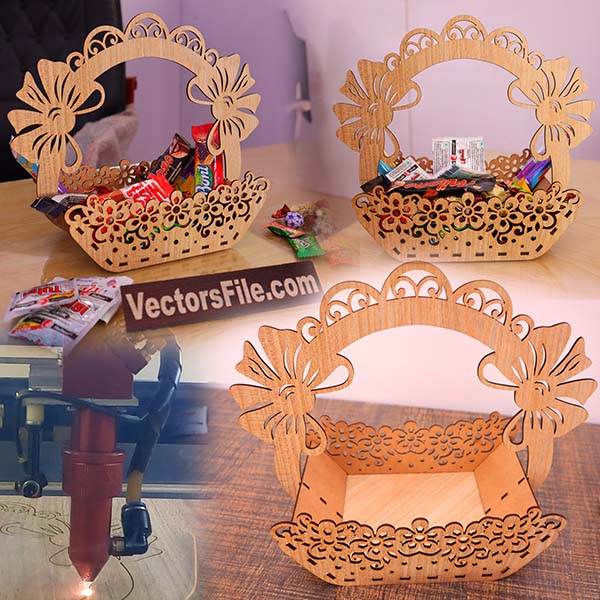 Laser Cut Decorative Candy Basket Chocolate Gift Easter Basket Free Vector File