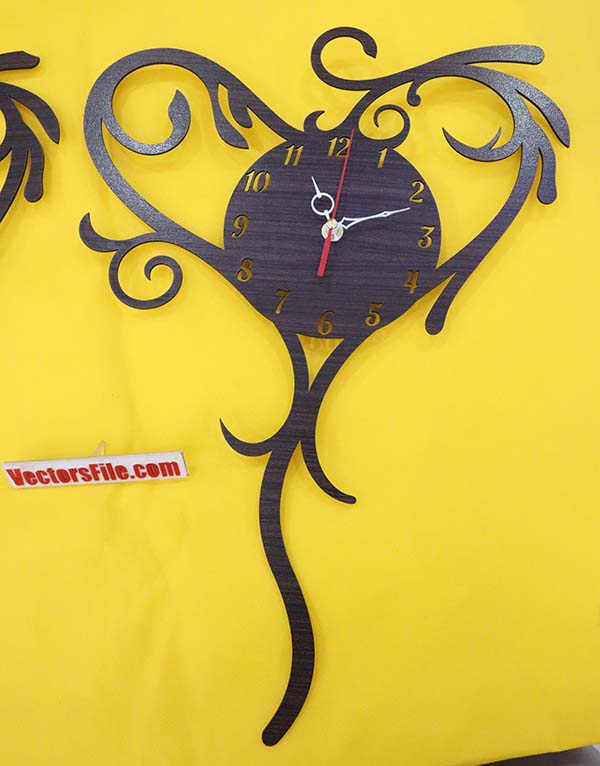 Laser Cut Decorative Heart Wall Clock Beautiful Wooden Clock CDR and DXF File