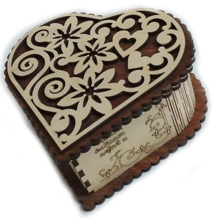 Laser Cut Decorative Wooden Carved Heart Jewelry Box CDR File