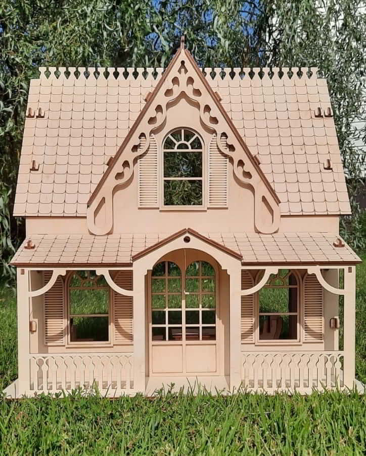 Laser Cut Double Story Wooden Toy Doll House Free Vector