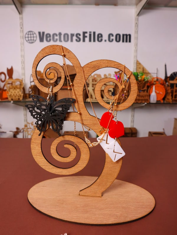 Laser Cut Flower Jewelry Stand Wooden Earring Stand DXF and CDR File