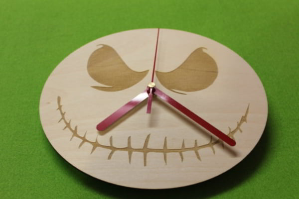 Laser Cut Halloween Scary Jack Skellington Face Round Wooden Clock CDR File