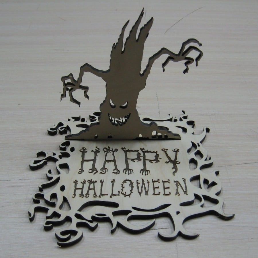Laser Cut Happy Halloween Standing Decor Wooden Sign CDR File