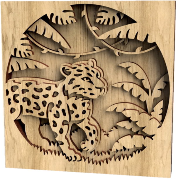 Laser Cut Jungle Scene Multilayered Wood Art Design CDR File