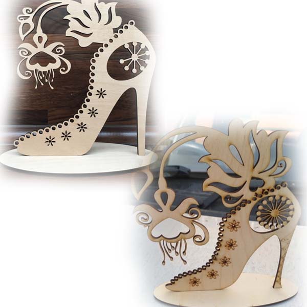 Laser Cut Ladies Shoe Shaped Jewelry Stand CDR Free Vector