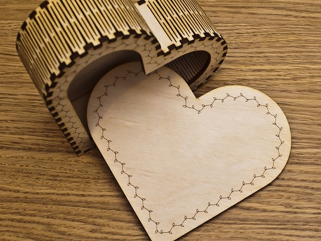 Laser Cut Layout of Heart Box Free CDR Vectors File
