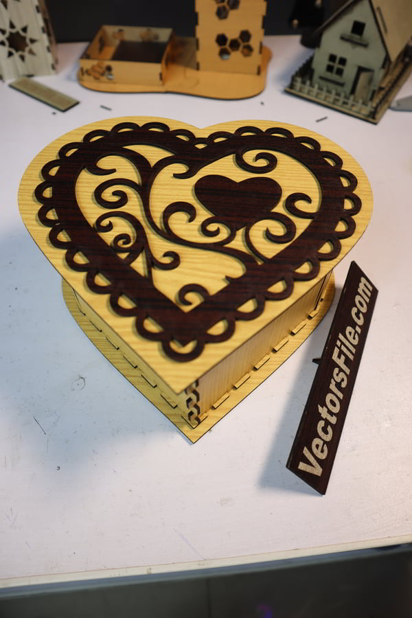 Laser Cut MDF Heart Jewelry Box 3mm Free File for Laser Cutting