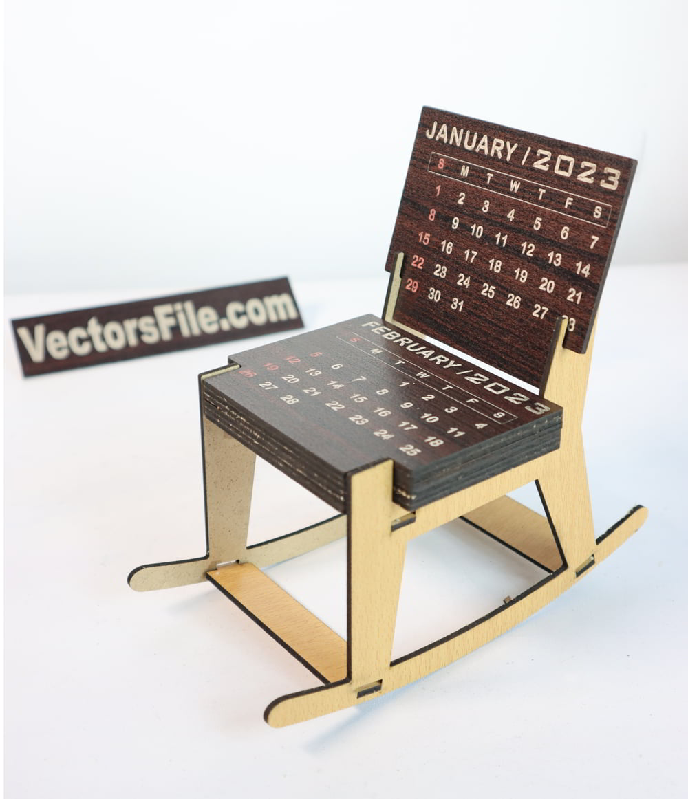 Laser Cut MDF Rocking Chair Calendar 2023 Free Vector File