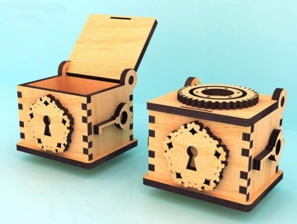 Laser Cut Mechanical Gear Box, Wooden Locker Box Free Vector