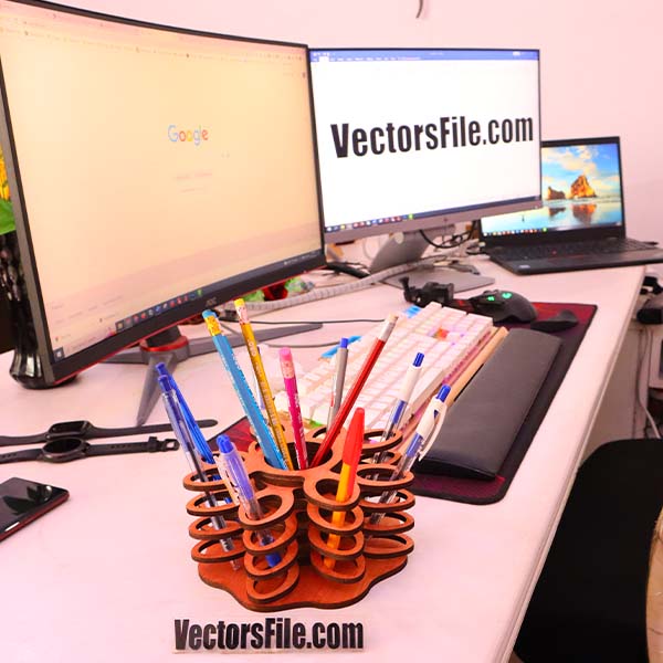 Laser Cut Multilayered Pencil Holder Office Desk Pen Organizer Vector Art CDR and DXF File