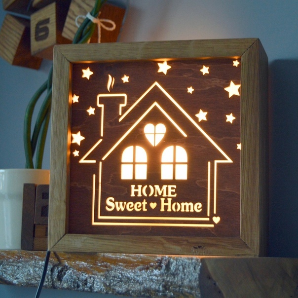 Laser Cut Night Light Home Sweet Home 3D Lamp CDR File