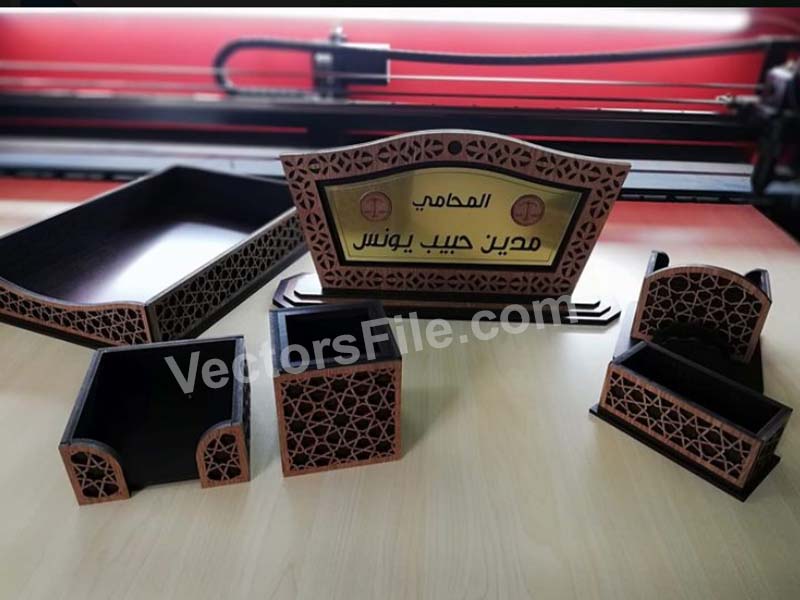 Laser Cut Office Desk Organizer Set Template | Vectors File