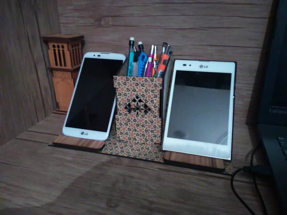 Laser Cut Office Table Organizer with Mobile Stand DXF and CDR Vector File