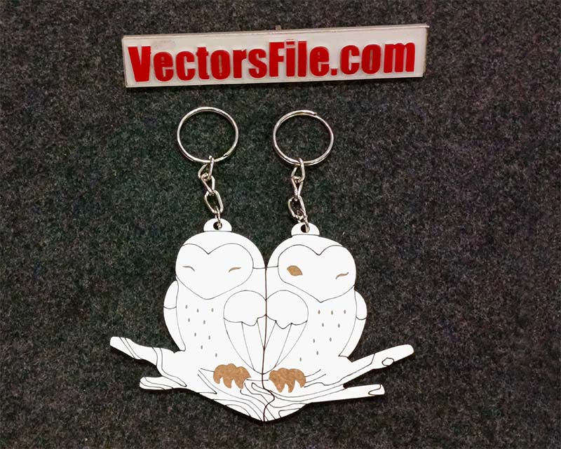 Laser Cut Owl Couple Keychain CDR, DXF and Ai Vector File