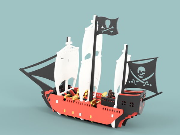 Laser Cut Plywood 3D Puzzle Pirate Ship Model CDR File