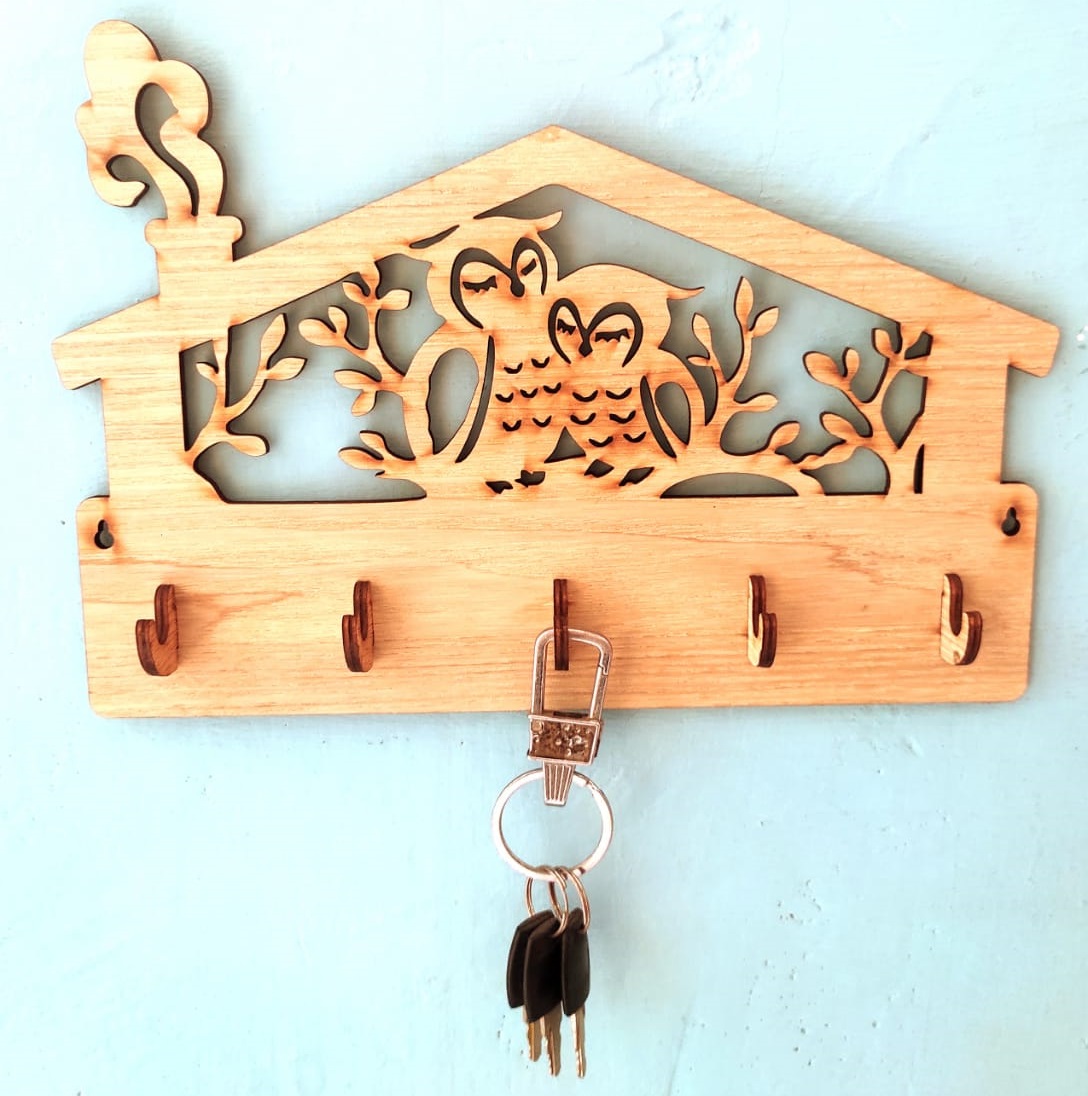 Laser Cut Plywood Owl Couple Wall Key Holder CDR File