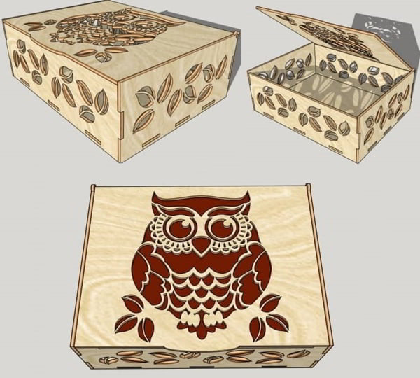 Laser Cut Plywood Owl Engraving Box CDR File