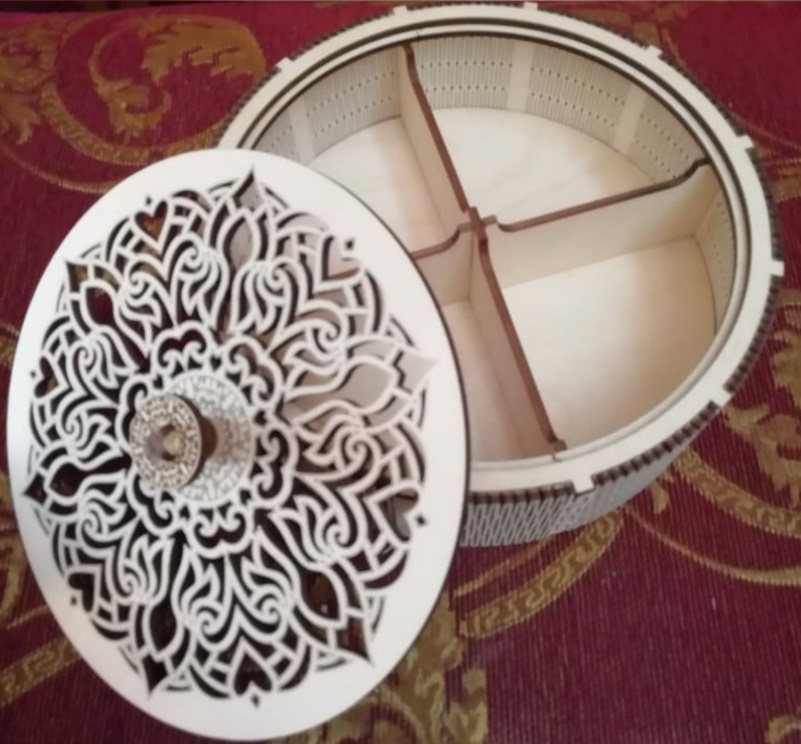 Laser Cut Plywood Round Box Basket With Compartments CDR File