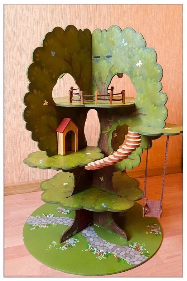 Laser Cut Plywood Tree House Model Kit Wood Doll House Bird House Vector File
