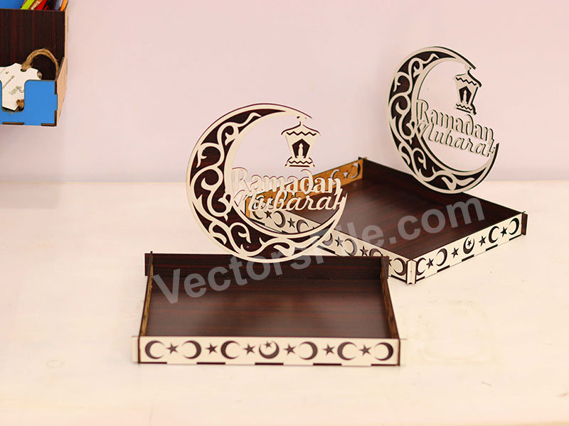 Laser Cut Ramadan Mubarak Serving Gift Tray Design | Vectors File
