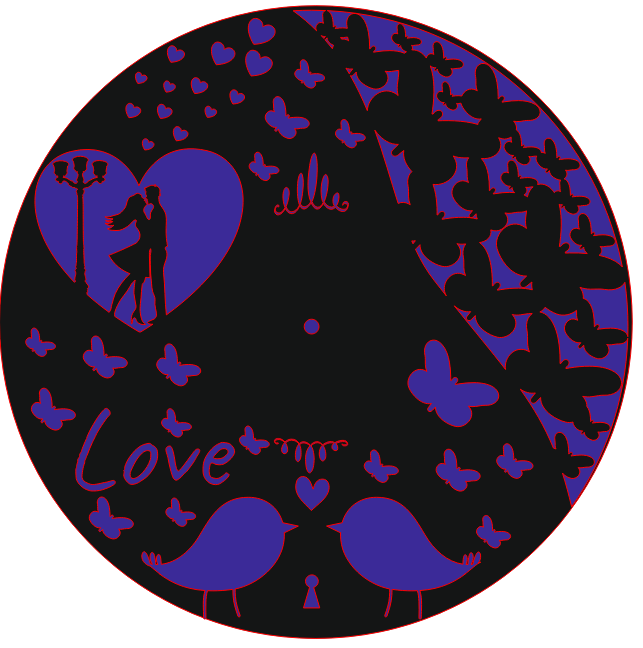 Laser Cut Romantic Love Butterfly Clock CDR File