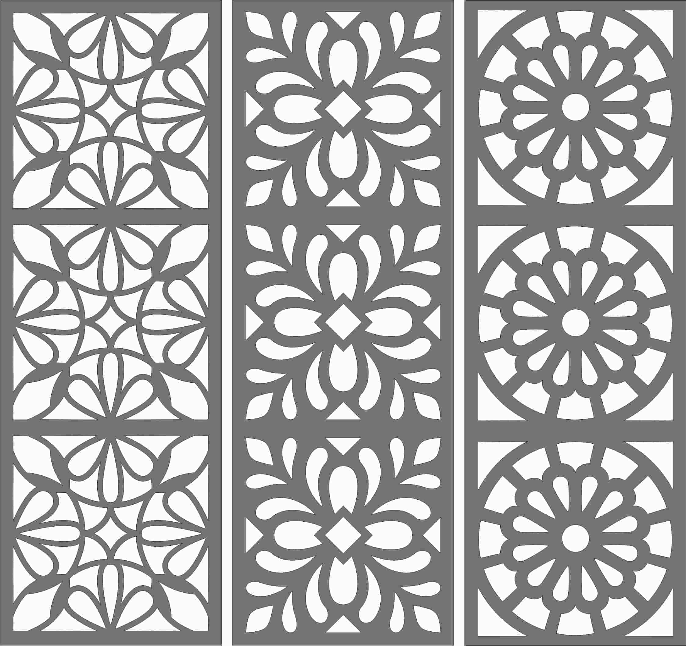 Laser Cut Room Grill Floral Seamless Patterns DXF File