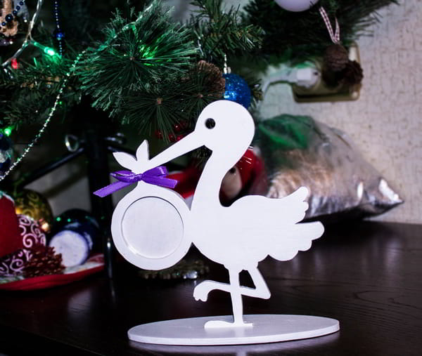 Laser Cut Stork Picture Frame For Baby Photo CDR File