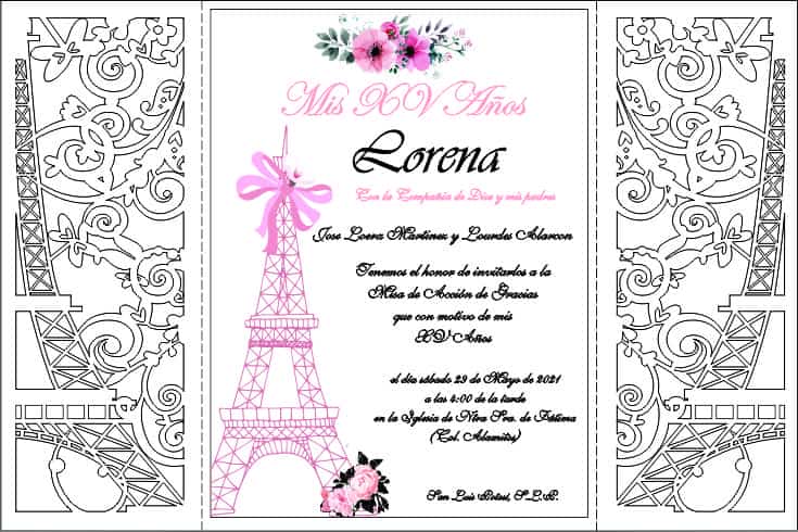 Laser Cut Style Wedding Eiffel Tower Invitation Card Vector File