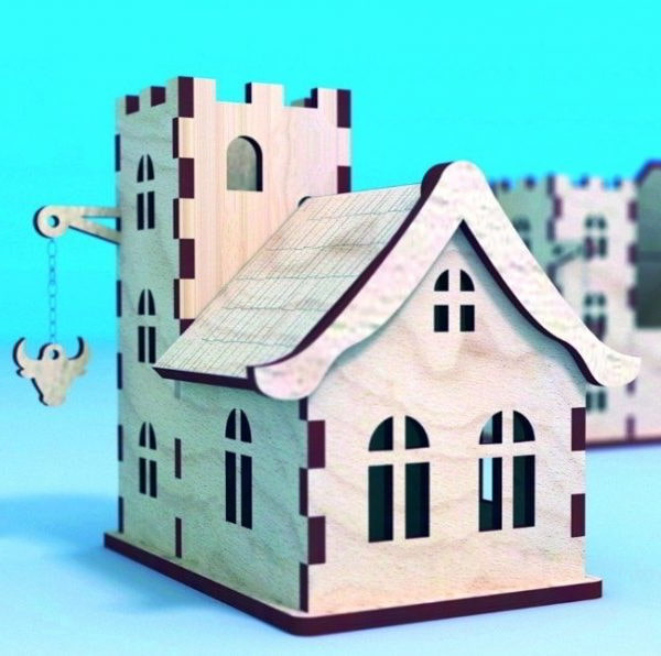 Laser Cut Tavern Bull House 3D Wooden Model Architectural Design CDR File
