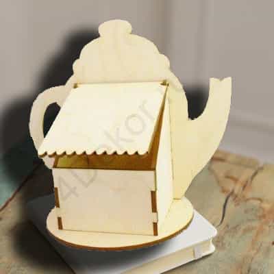 Laser Cut Teapot Shaped Tea Box, Wooden Storage Box Vector File