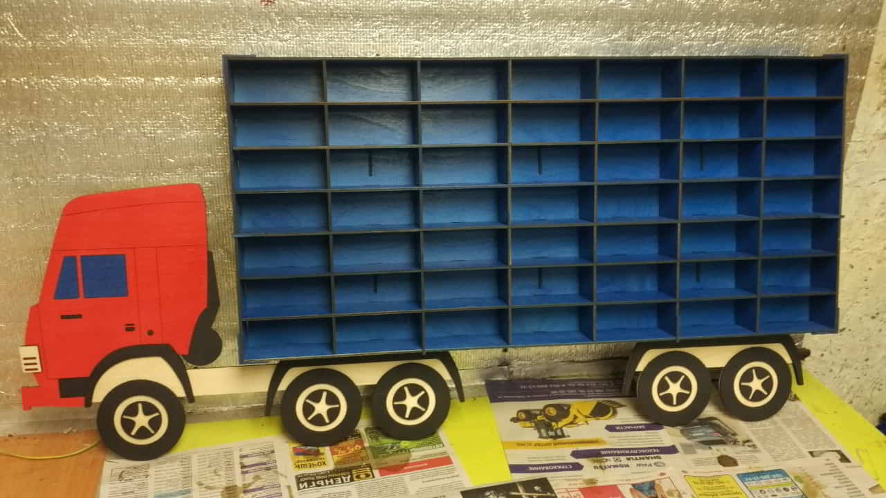 Laser Cut Wall Toy Car Storage Organizer Truck Toy Car Shelf 3mm Free Vector