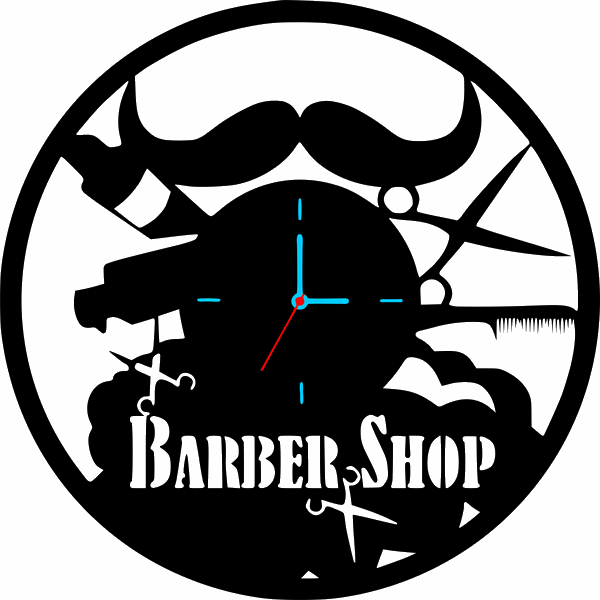 Laser Cut Vinyl Barber Shop Wall Clock DXF and CDR File