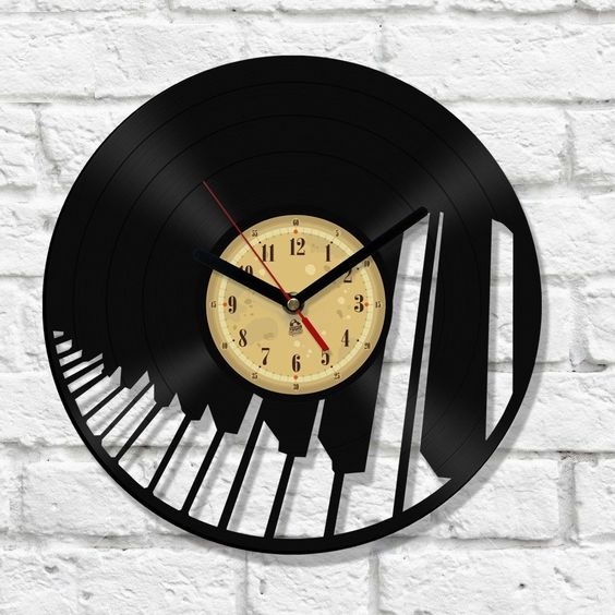 Laser Cut Vynl Wall Clock Piano Free CDR and DXF File