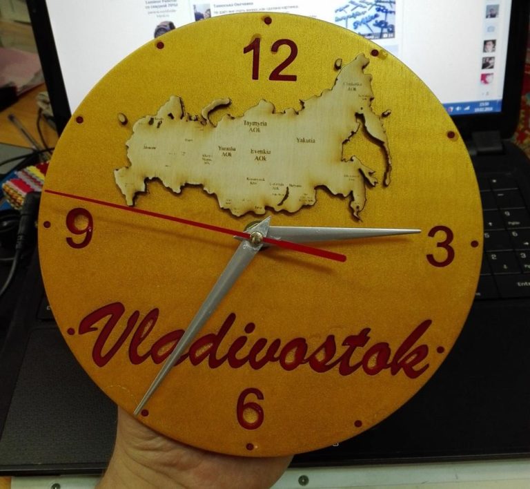 Laser Cut Wall Clock with Russia Map CDR, DXF and DWG File