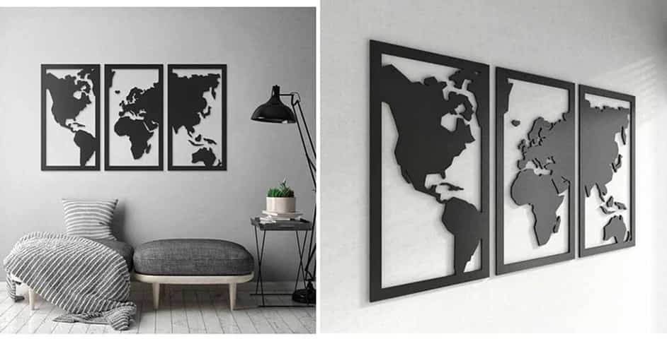 Laser Cut Wall Map Frame Set, Wall Decoration Template Vector File